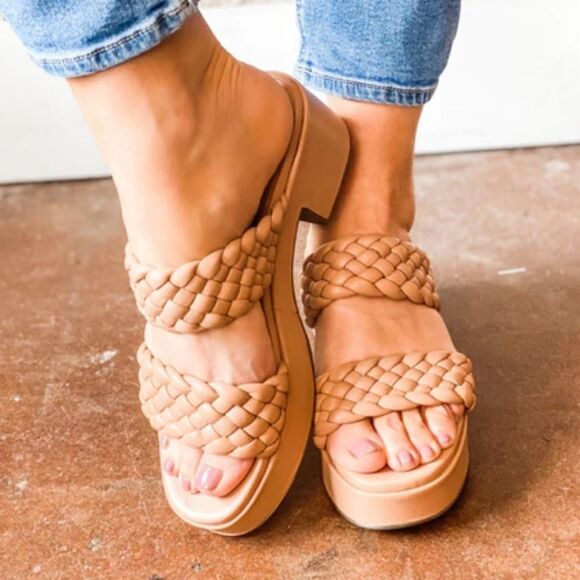 BRAND NEW ROUGE HELUIM CACTUS BLOCK PLASFORM HEEL TWO BRAIDED STRAP SANDAL - Picture 1 of 13